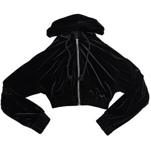 Black Velvet‎ Cropped Zip Up Hoodie Long Sleeve Casual Athleisure Women